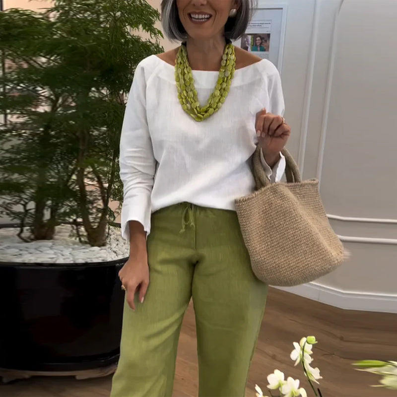 Eenvoudig Top Met Ronde Hals, Eenkleurige en Langermans