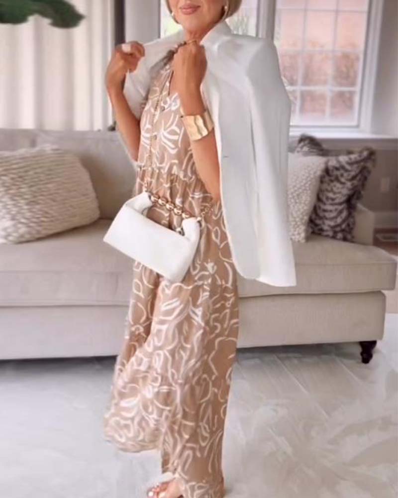 rok Met Short-sleeved Pocket Jurk Met Geometrische Prints Stijl