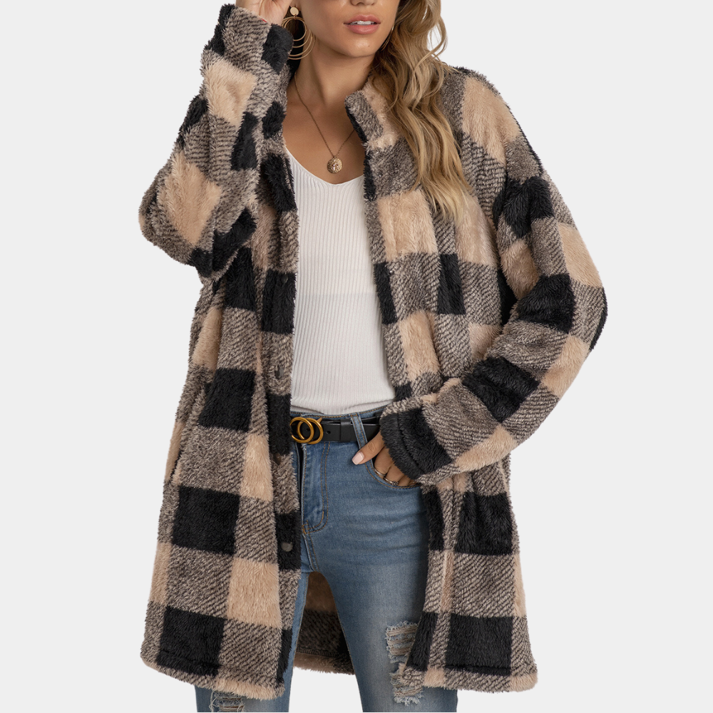 Gepromot coat - gezellige dames checkered oversized jas