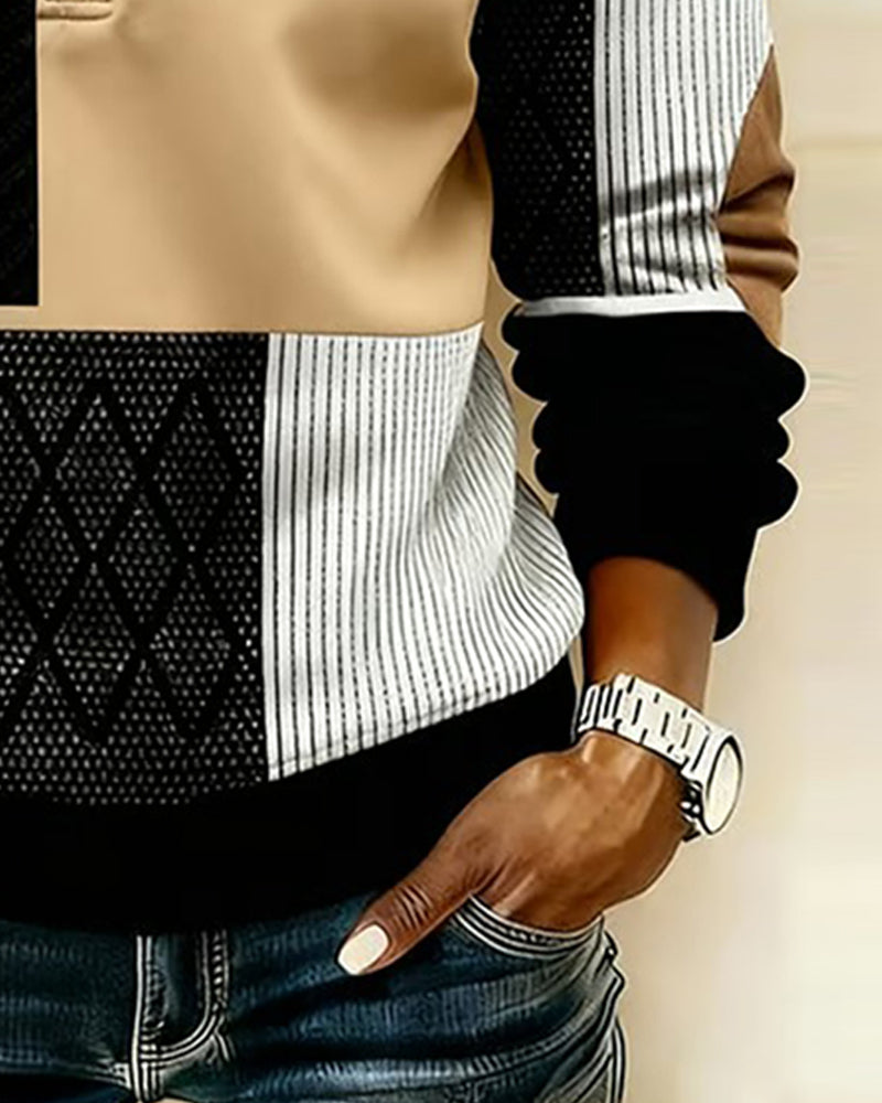 Sweatshirt Half Rits Fleecegevoerd Kleurblok