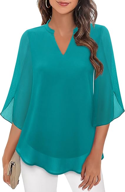 Vrouwen tuniek blouse lichtgewicht elegante driekwart mouwen - veelzijdige top voor casual en formele gelegenheden