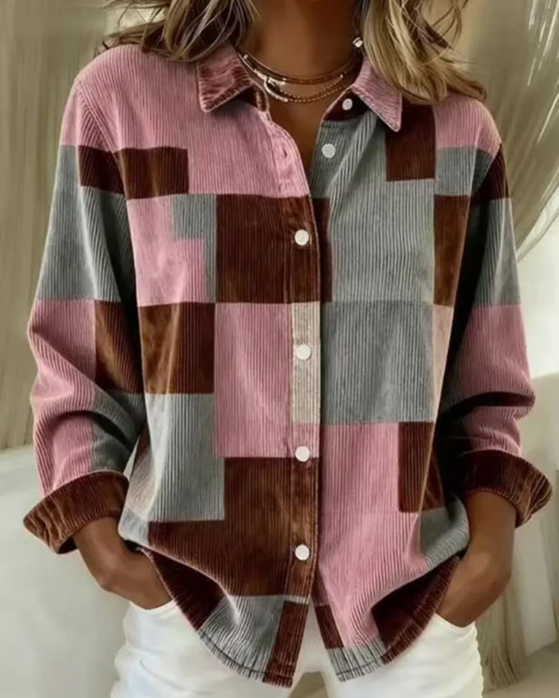 Modieus Ribfluwelen Overhemd Met Reverskraag