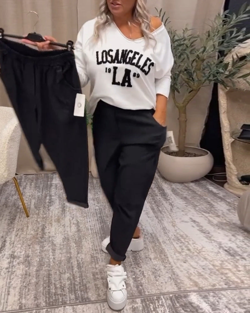 Casual sweatshirt met v-hals en letterprint