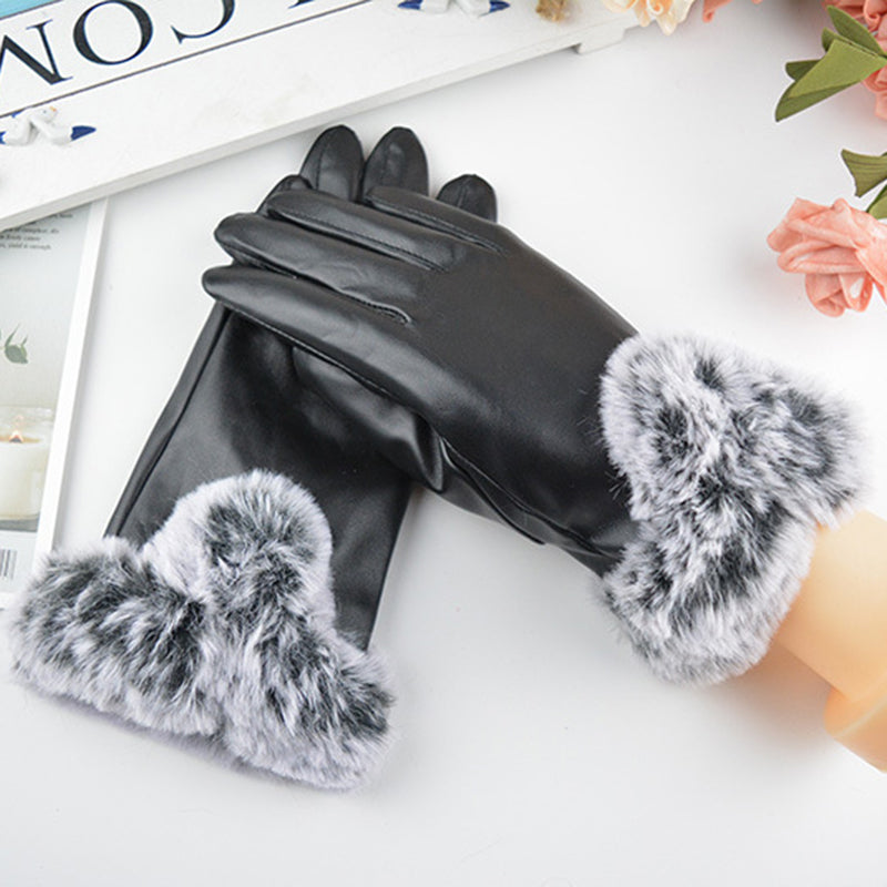 Leren handschoenen - elegante dames winterhandschoenen met nep bont