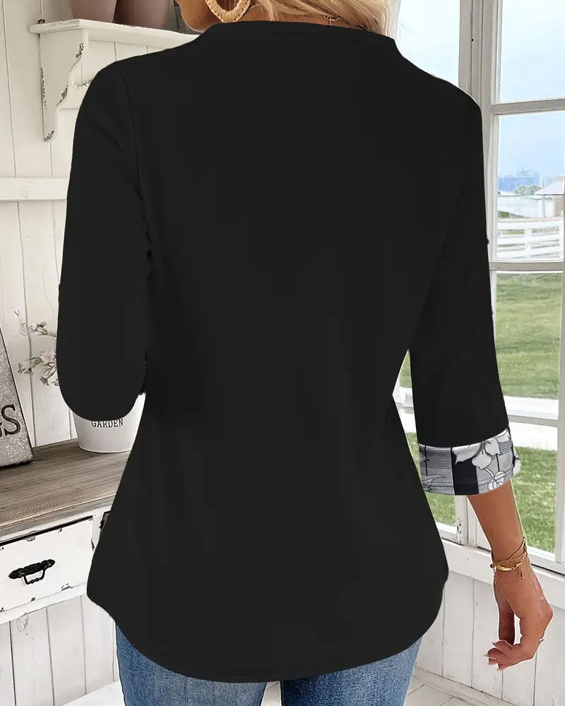 Bedrukt Topje Met Lange Mouwen Nep-Tweedelig Ontwerp