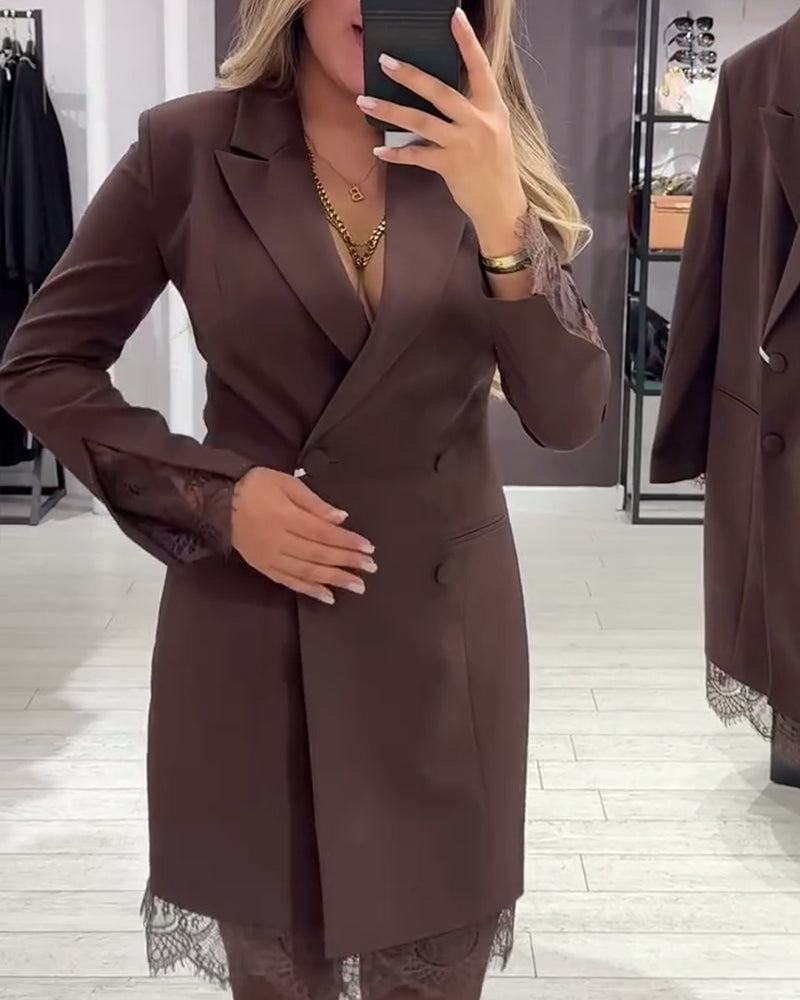 Jurk Met V-Hals En Contrastvakken Voor Werk