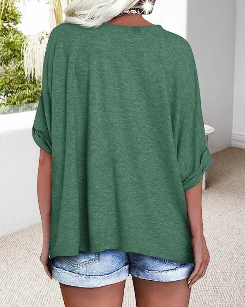 T-Shirt V-Hals Gerolde Zoom Korte Mouwen Wijd