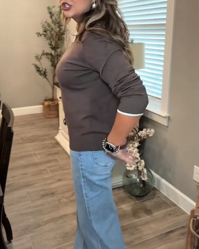 Basis Trui Lange Mouw met Contrasterende Kleur