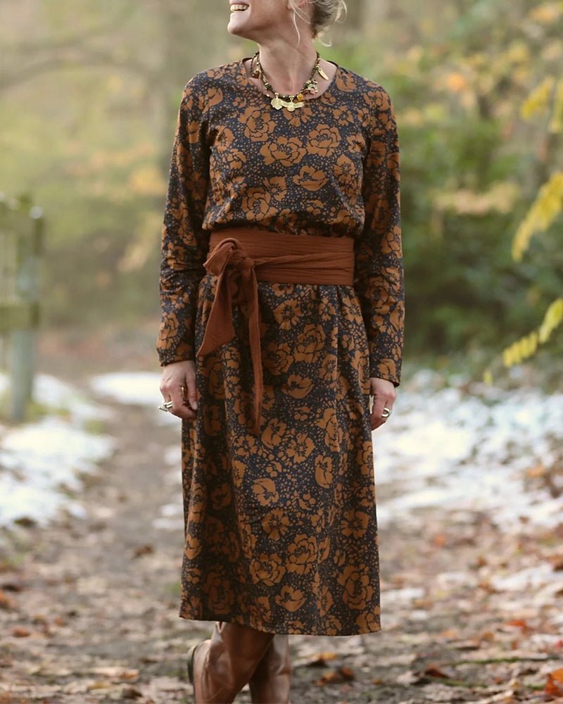 Jurk Bloemenprint Ronde Hals Losvallende Pasvorm