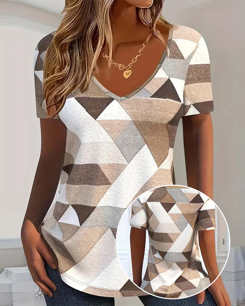 T-shirt Met Casual Kleurblok U-vormig Hals