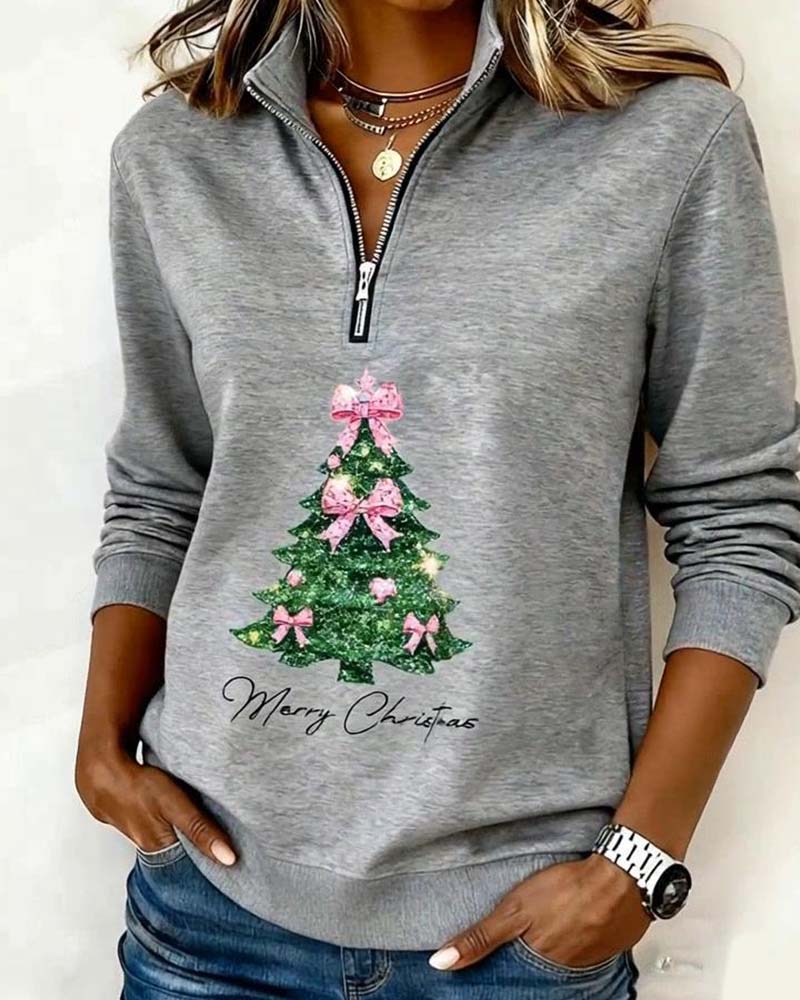 Sweatshirt Met Halve Rits En Kerstboom