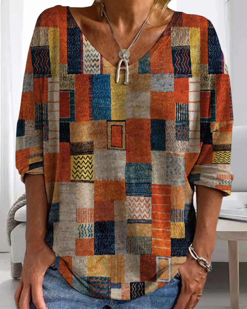 Kleurrijke top met blokprint