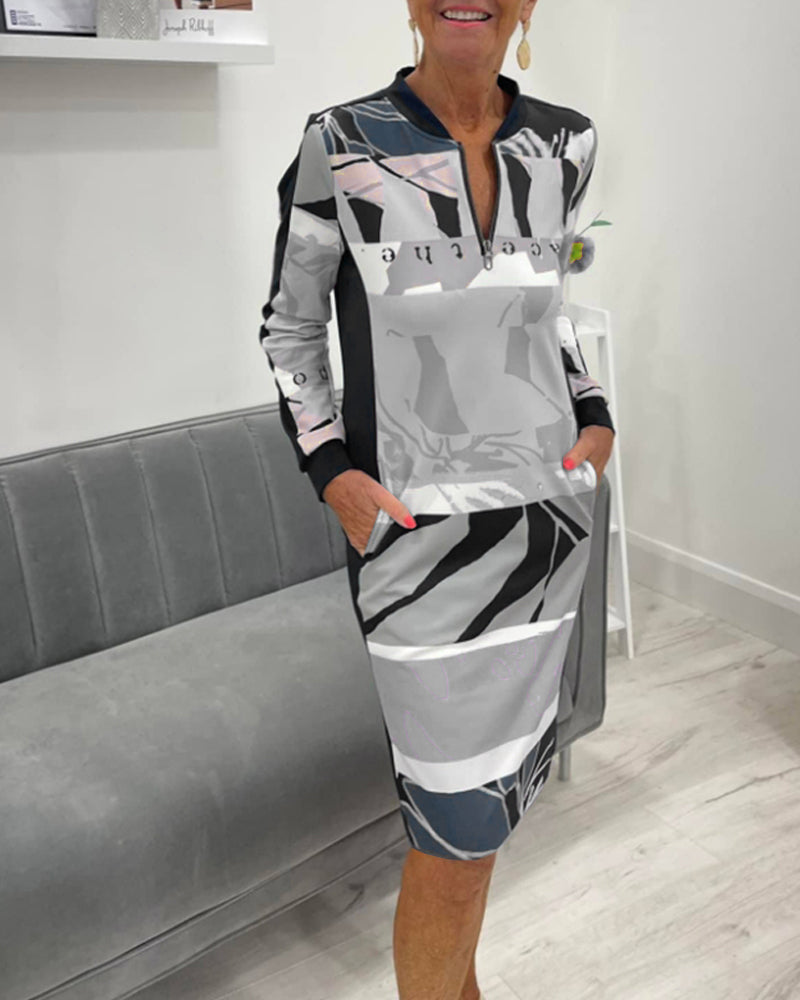 Jurk met lange mouwen, rits en kleurblok