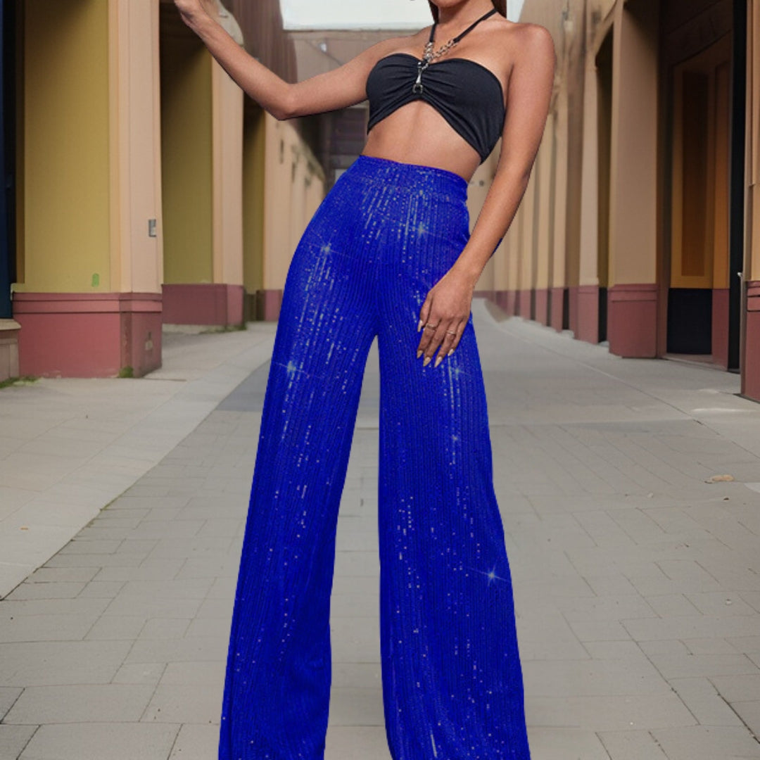 Damensequins brede pijp broeken - elegante hoge taille feestbroeken voor dames