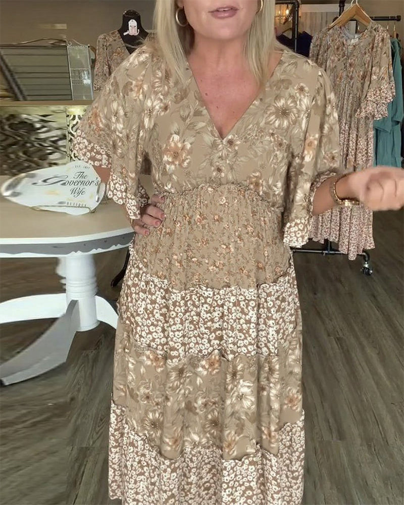 Jurk V-Hals Lotussmouwe Bloemig