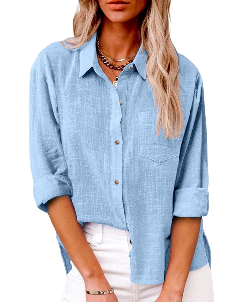 Dames button-up blouse - veelzijdige, lichte blouse met lange mouwen