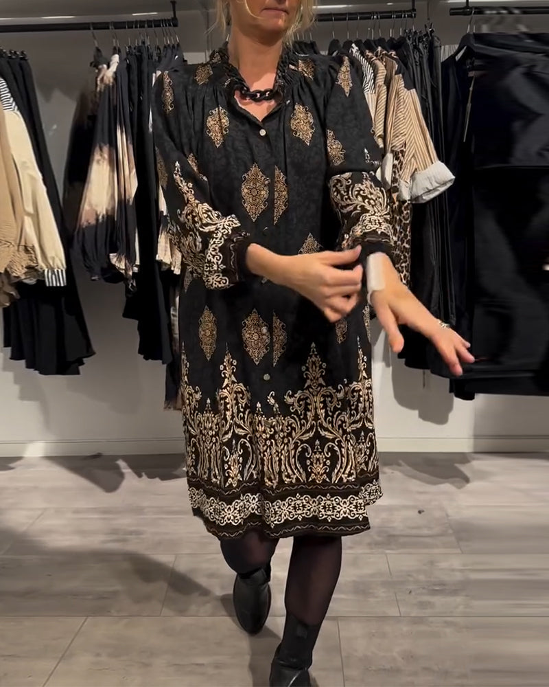 Vintage printjurk met revers en knoopjes