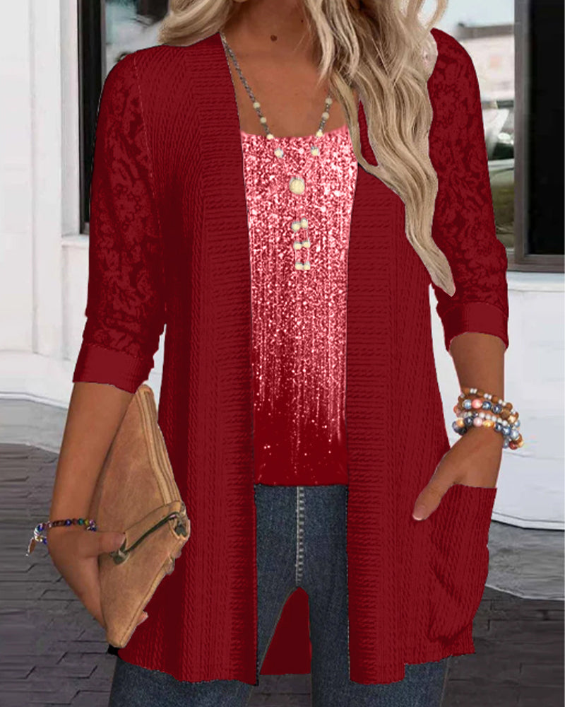 Modieuze Top In Nep-Tweedelig Ontwerp