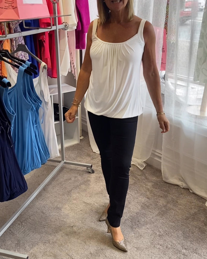 Casual mouwloze top met plooi en effen kleur