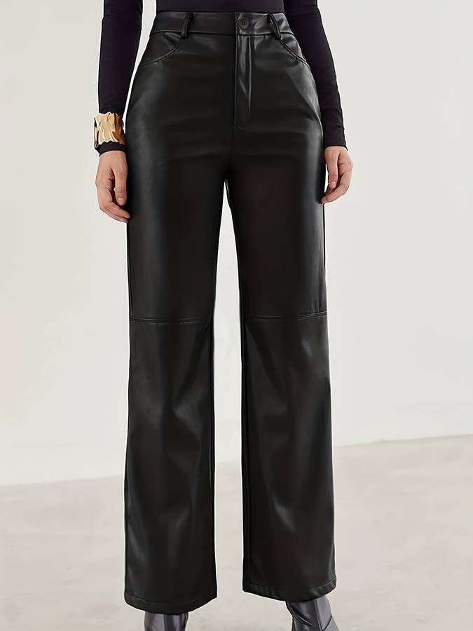 Brede leren broek - chique zwarte damespants