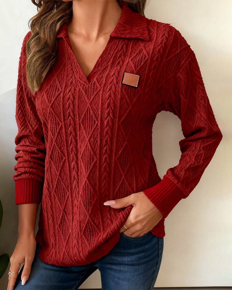 Casual Sweatshirt Met Polokraag En Jacquard