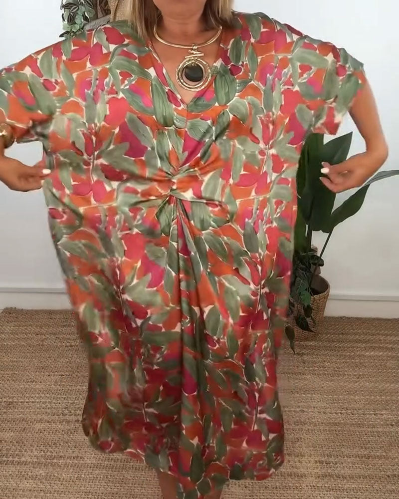 Jurk Met V-Hals En Gedraaid Printontwerp