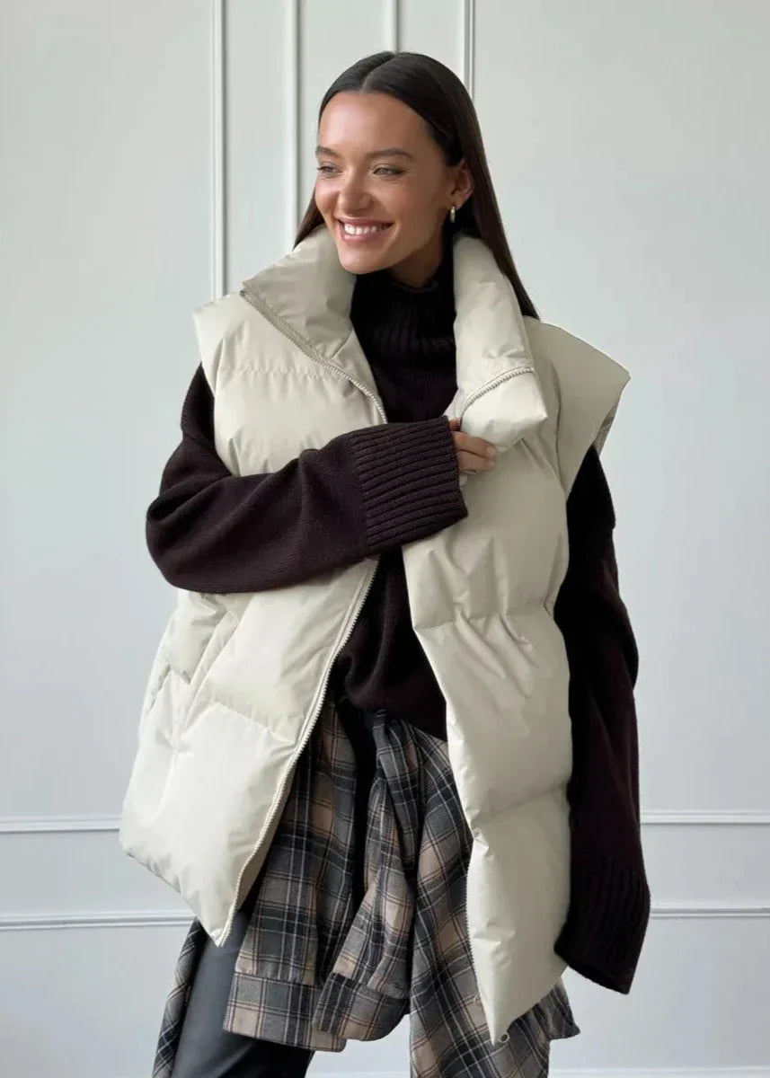 Gewatteerde katoenen vest - stijlvolle dames mouwloze buitenkleding