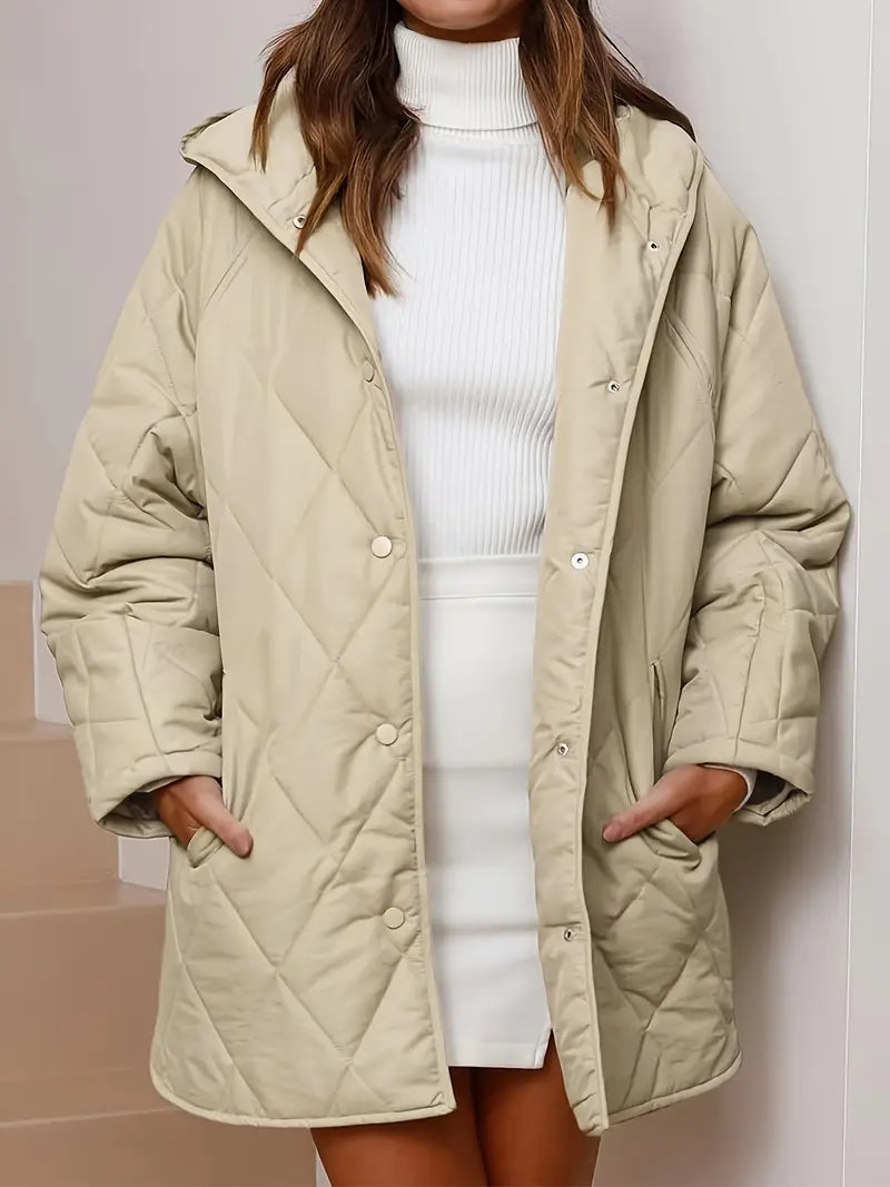 Gewatteerde puffer zwarte en beige winterjas voor dames - warm en oversized