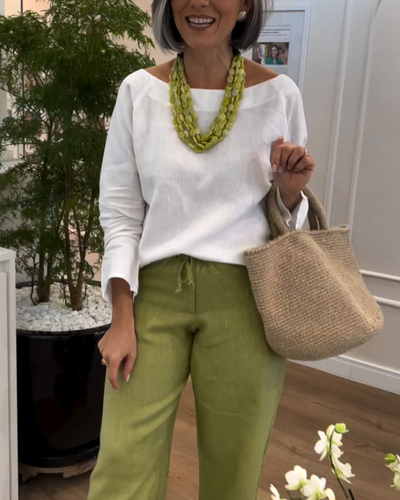 Eenvoudig Top Met Ronde Hals, Eenkleurige en Langermans