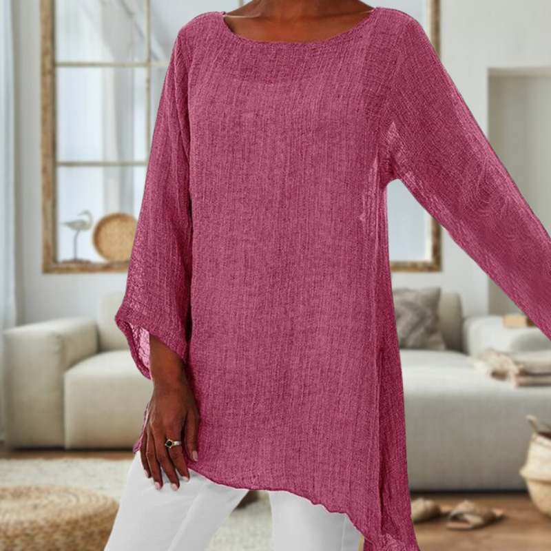 Dames linnen blouse - stijlvolle lange mouw top voor vrouwen - lichte casual outfit, voor dagelijkse elegantie