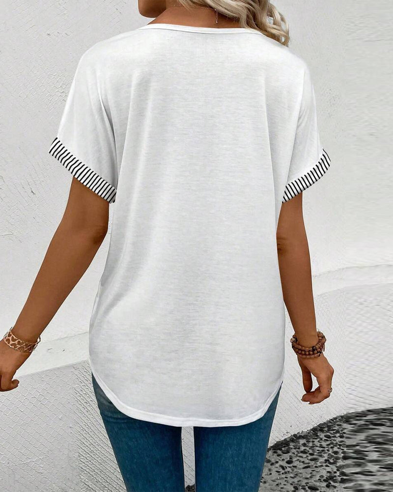 Blouse V-Hals Gestreept Contrast Casual