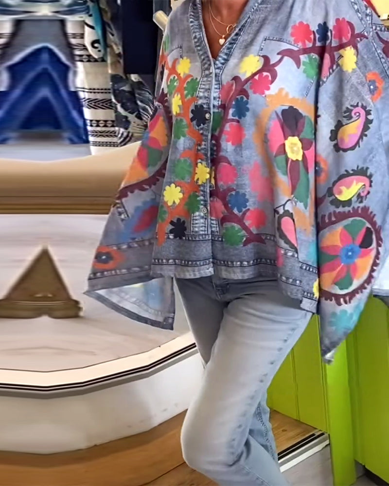 Blouse Onregelmatige Print Nep-spijkerstof