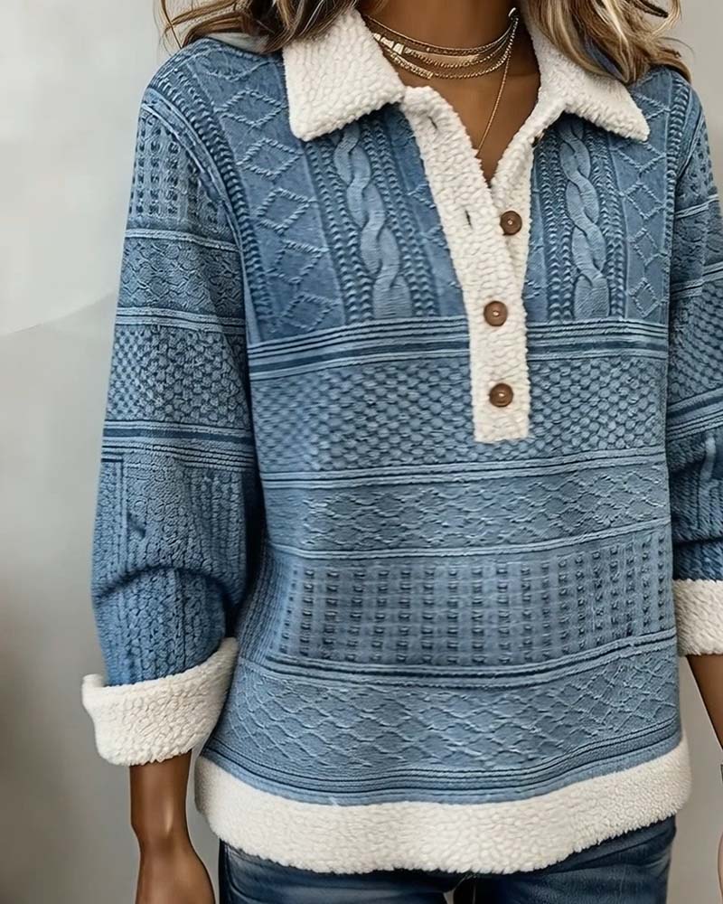 Trui Met Kraag Patchwork Mode Casual