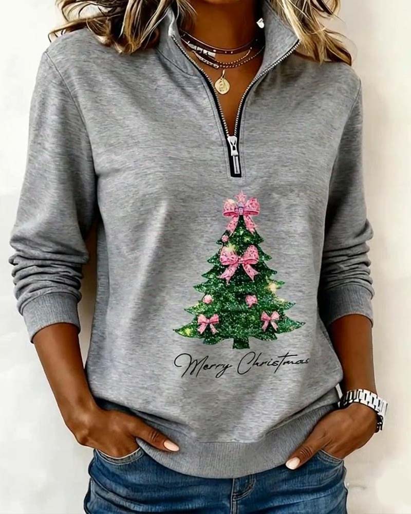 Sweatshirt Met Halve Rits En Kerstboom