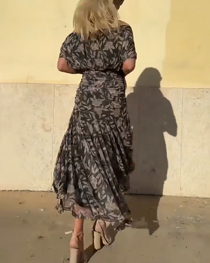 Jurk V-Hals Off-Shoulder Modieus