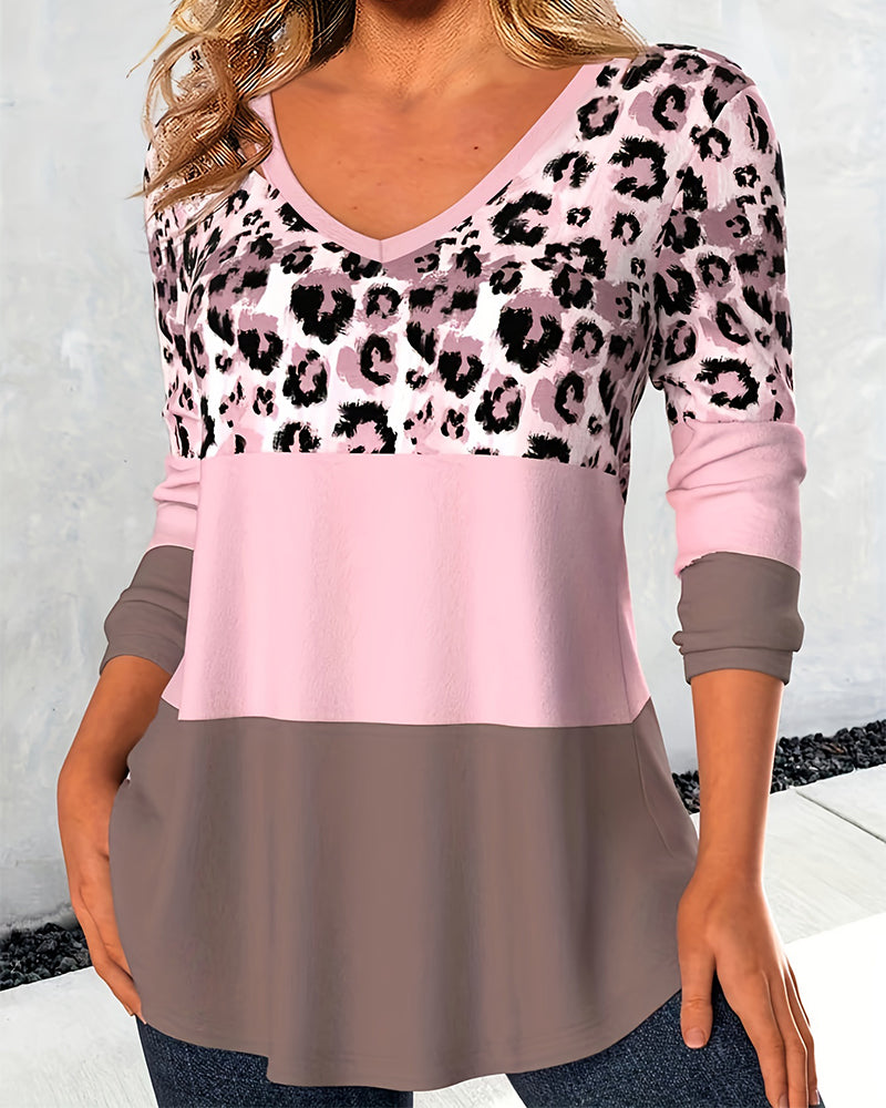 T-Shirt Met Kleurblok, Oogvattend En Luipaardpatroon Kenmerken