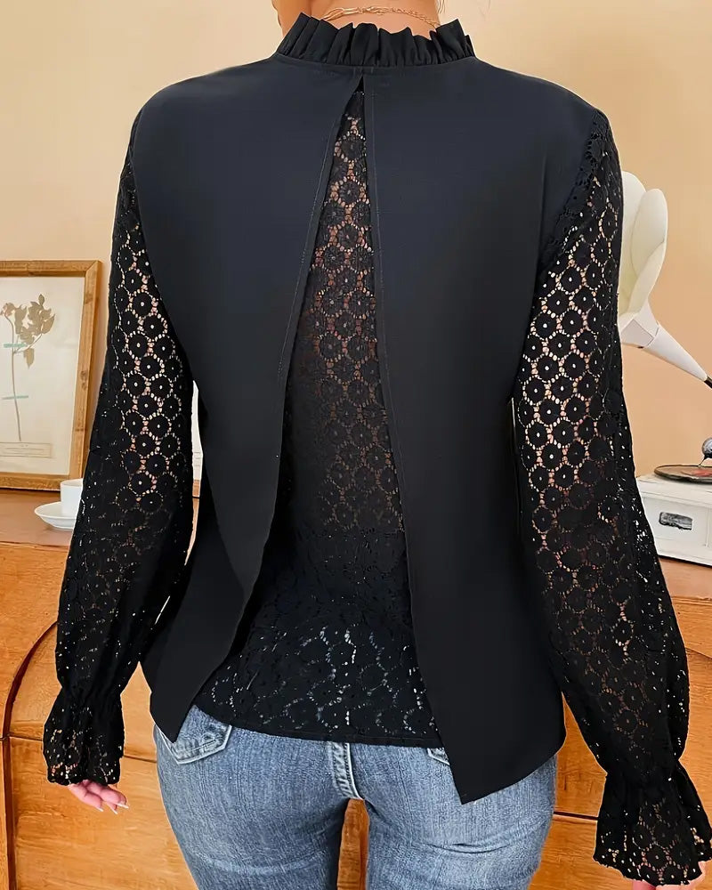 Blouse Met V-Hals Kant En Lange Mouwen