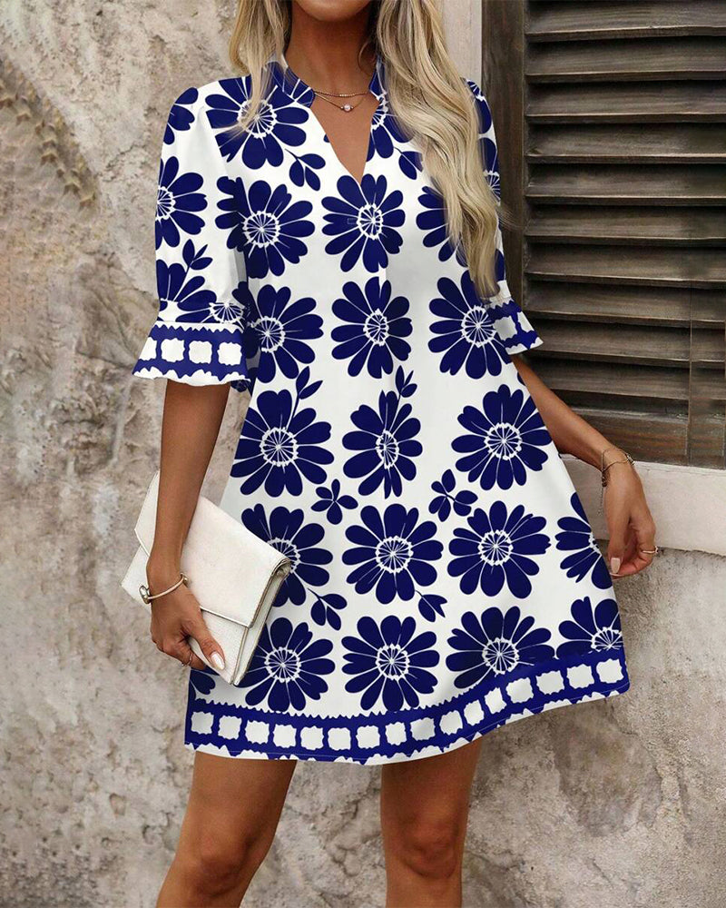 Elegante Rechthoekige Jurk met Florale Print