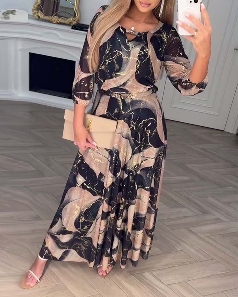 Jurk Elegant Driekwartmouw Geprint Taille