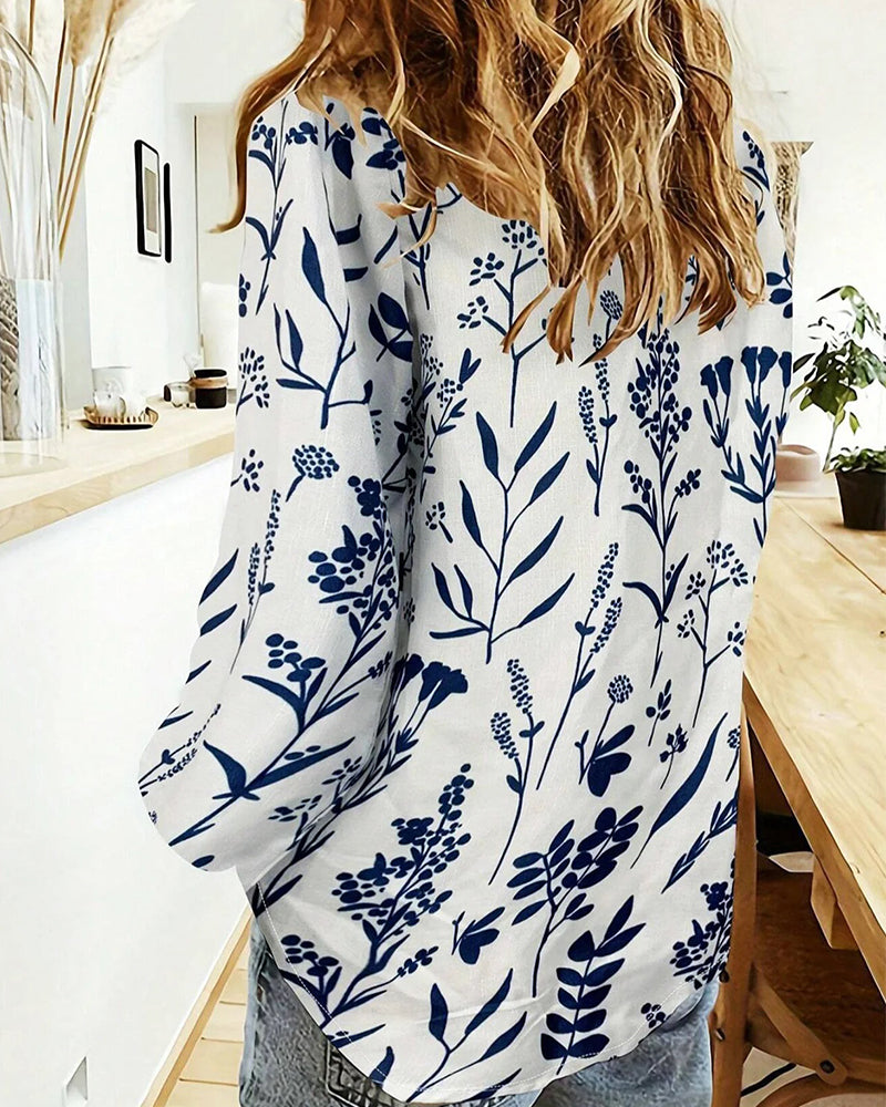 Shirt met lange mouwen en botanische print