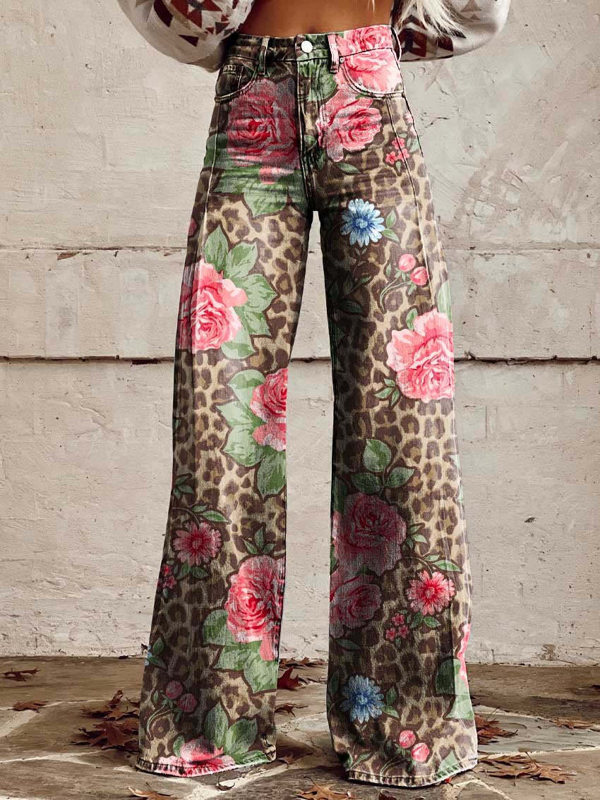 Brede been bloemenbroek - elegante denim onderstukken voor vrouwen