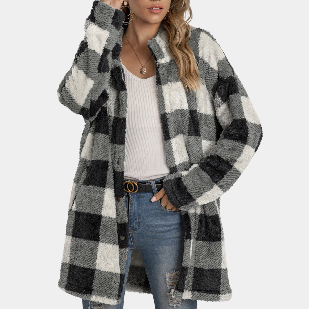 Gepromot coat - gezellige dames checkered oversized jas