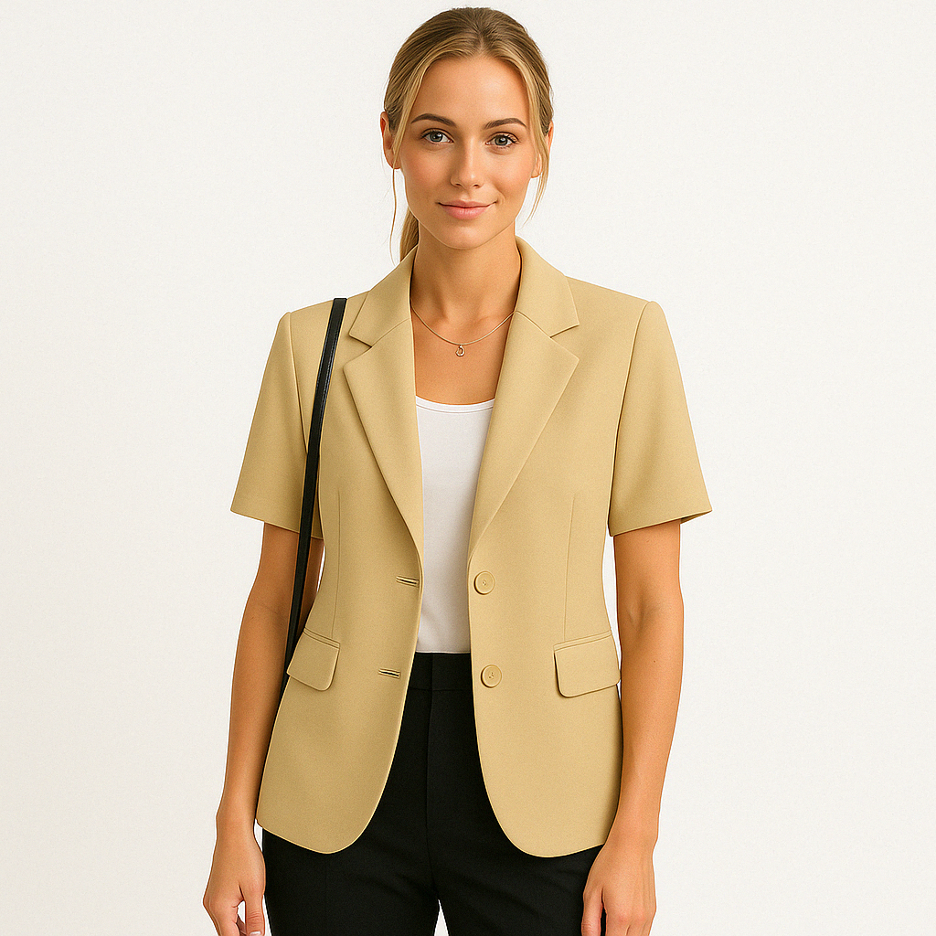 Dames smart office blazer korte mouwen katoenmix jacket - elegante professionele kleding