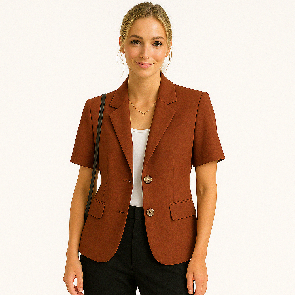 Dames smart office blazer korte mouwen katoenmix jacket - elegante professionele kleding