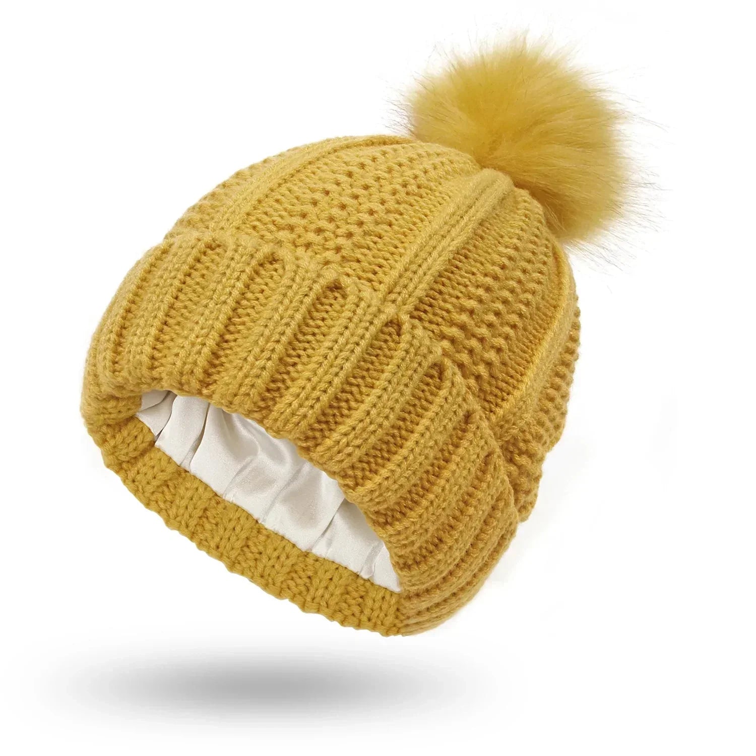 Gebreide beanie muts - dames wintermuts met nepbont pompon