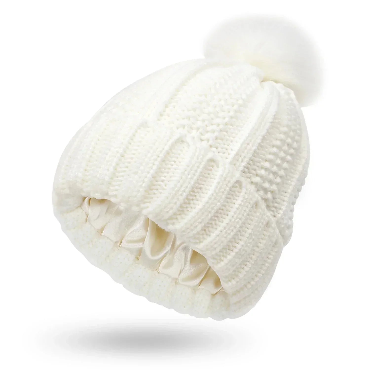 Gebreide beanie muts - dames wintermuts met nepbont pompon