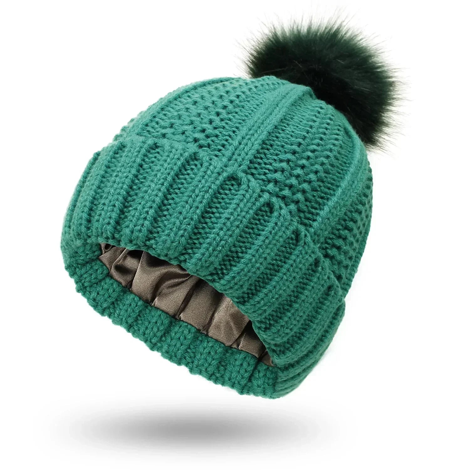 Gebreide beanie muts - dames wintermuts met nepbont pompon