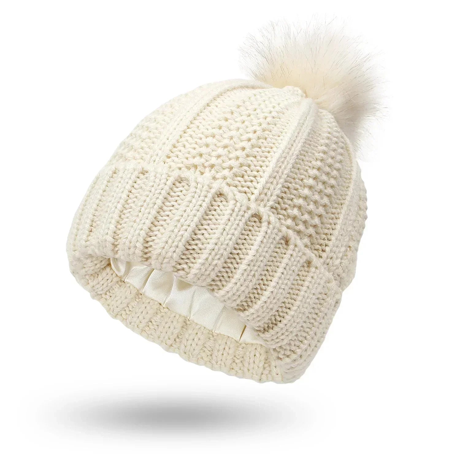 Gebreide beanie muts - dames wintermuts met nepbont pompon