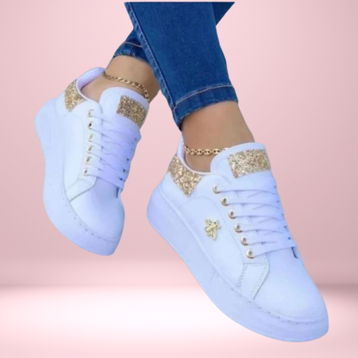 Dames glitzy sneakers - stijlvolle witte sneakers met glitterdetails