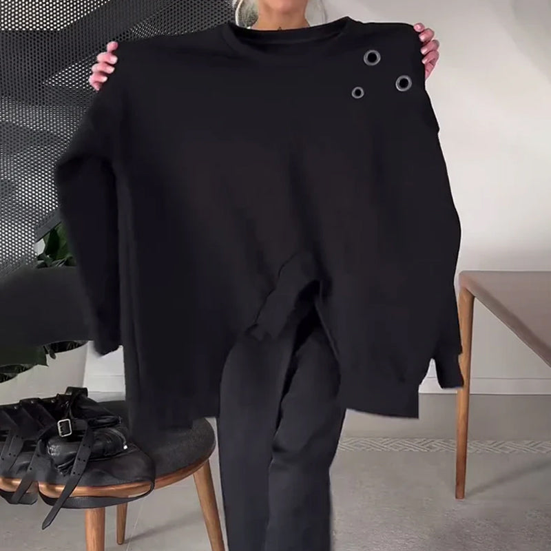 Effen casual sweatshirt met ronde hals en split